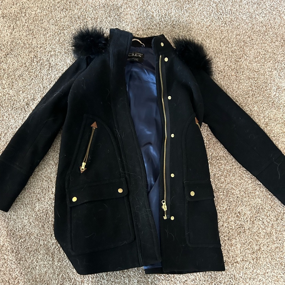J. Crew Navy Satin-Lined Coat with Gold Chain Hanger